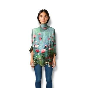 Misslook Floral Scene Turtleneck Dress Cotton Blend 2X